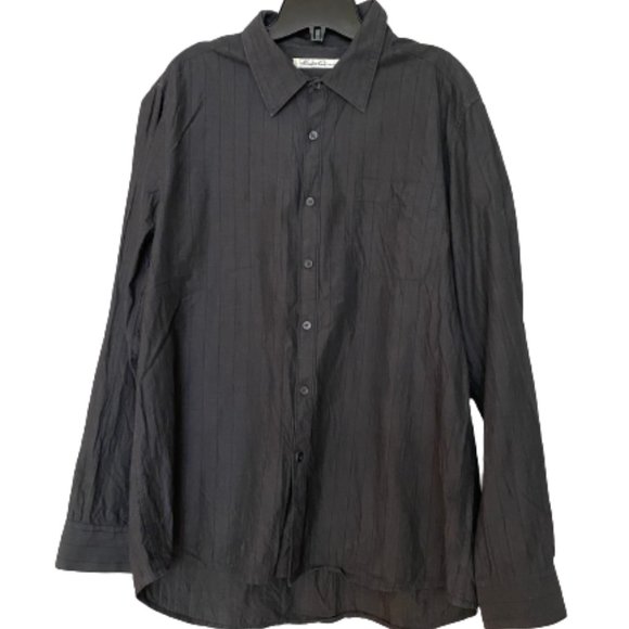 3 for 20$, Kenneth Cole Men 100% Cotton Black Stripe Button Up Shirt Size XL - Picture 2 of 9
